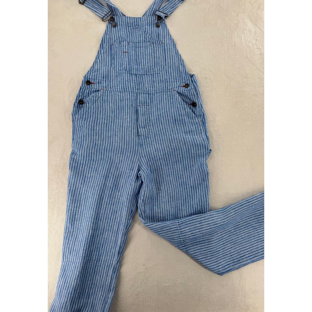 Faherty Blue Linen Mechanic Overalls Skyway Railroad Stripe Jumpsuit Small - Picture 6 of 11